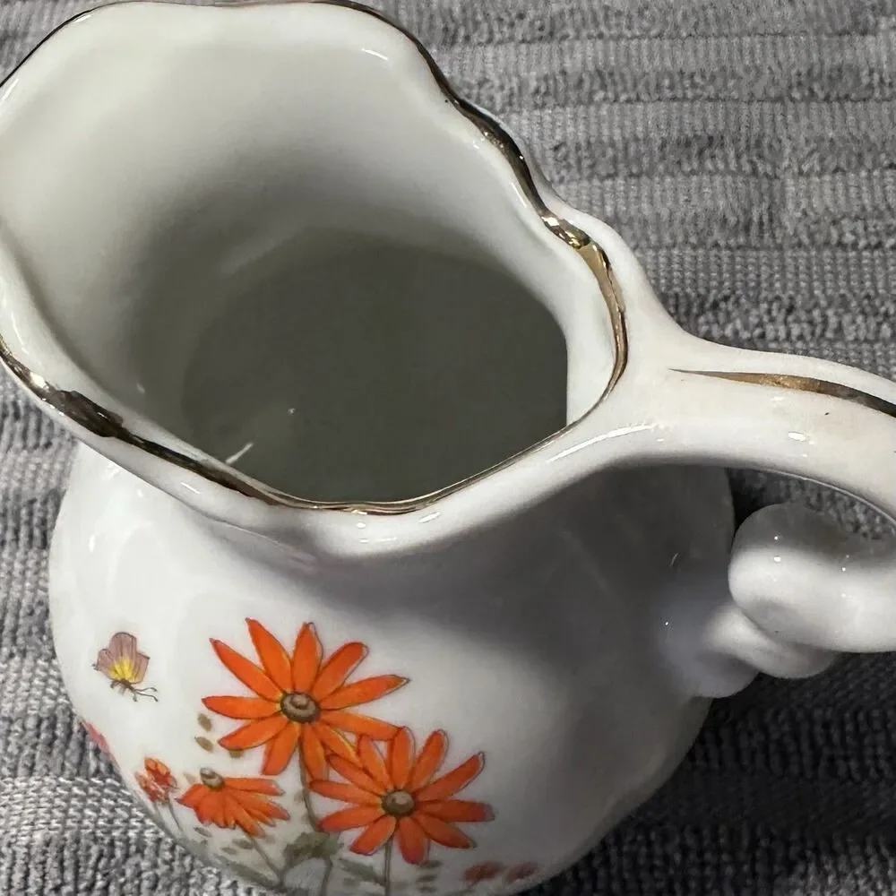 VTG Japanese Made Small Pitcher | Creamer UCGC Floral Butterfly Gold Trim 3.5